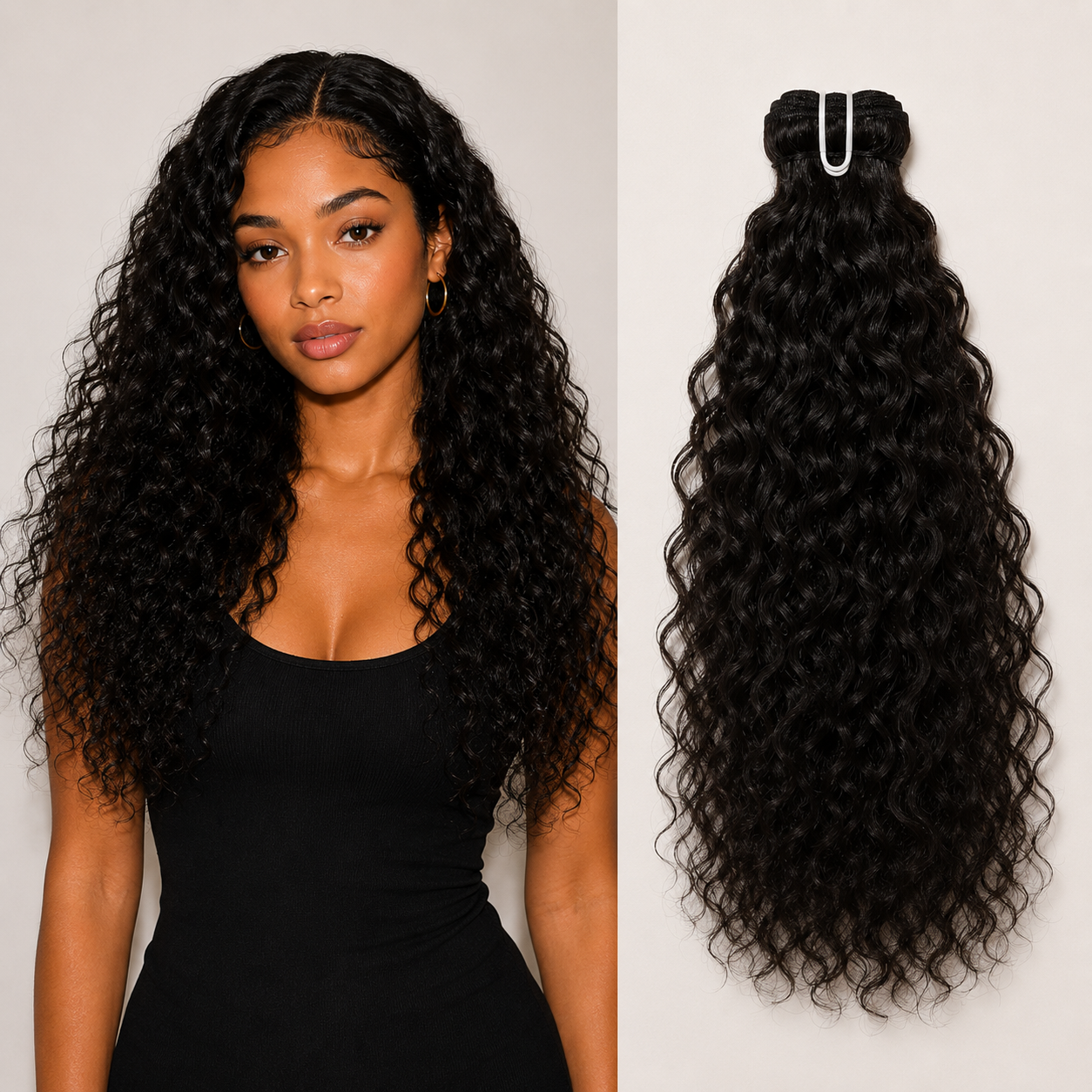 AI-generated size chart for Raw Indian Curly bundles, Candal Beauty